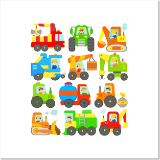 Diggers and Tractors Farm and Construction Vehicles Posters and Art